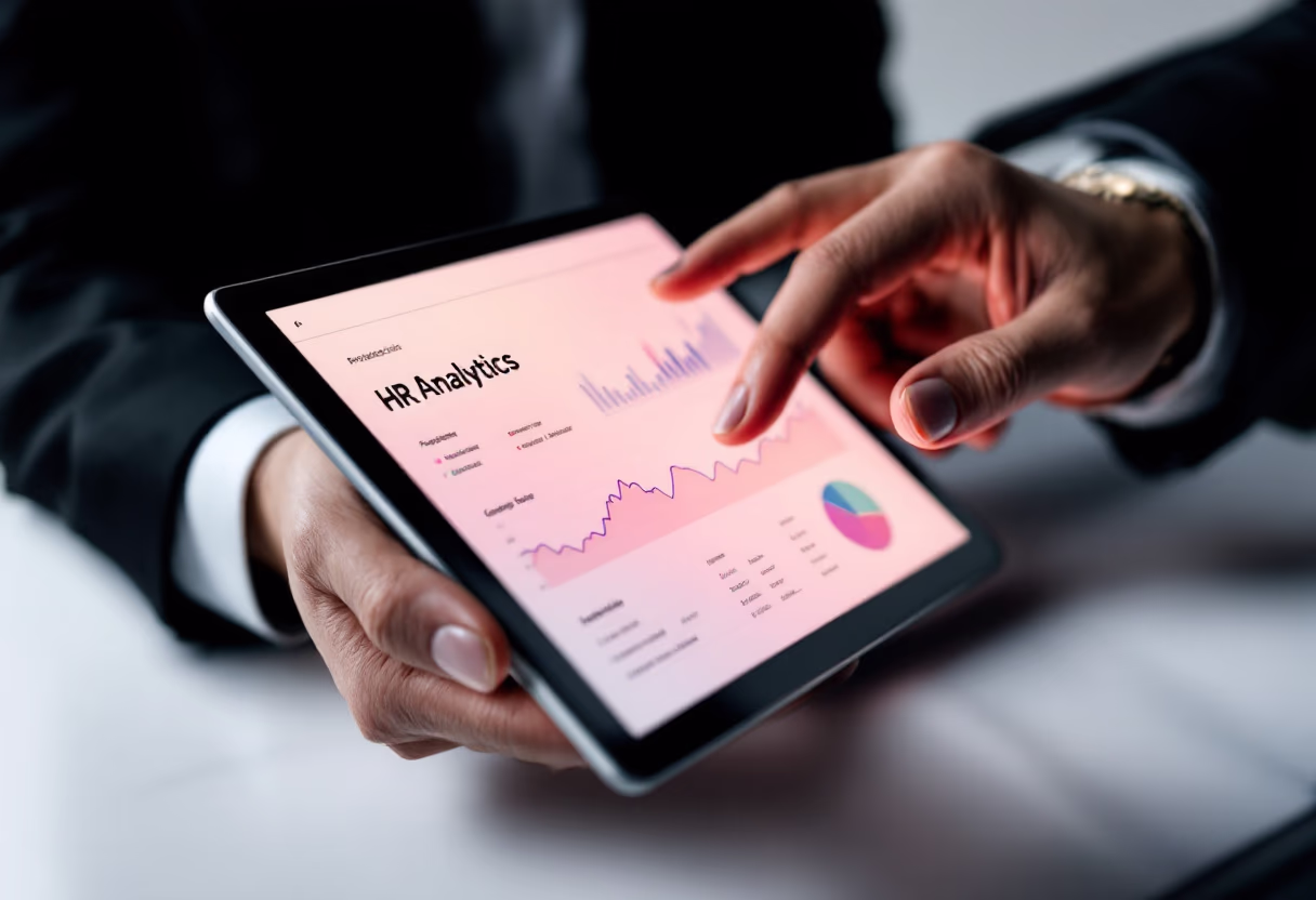 image of business professional reviewing analytics (for a hr tech)